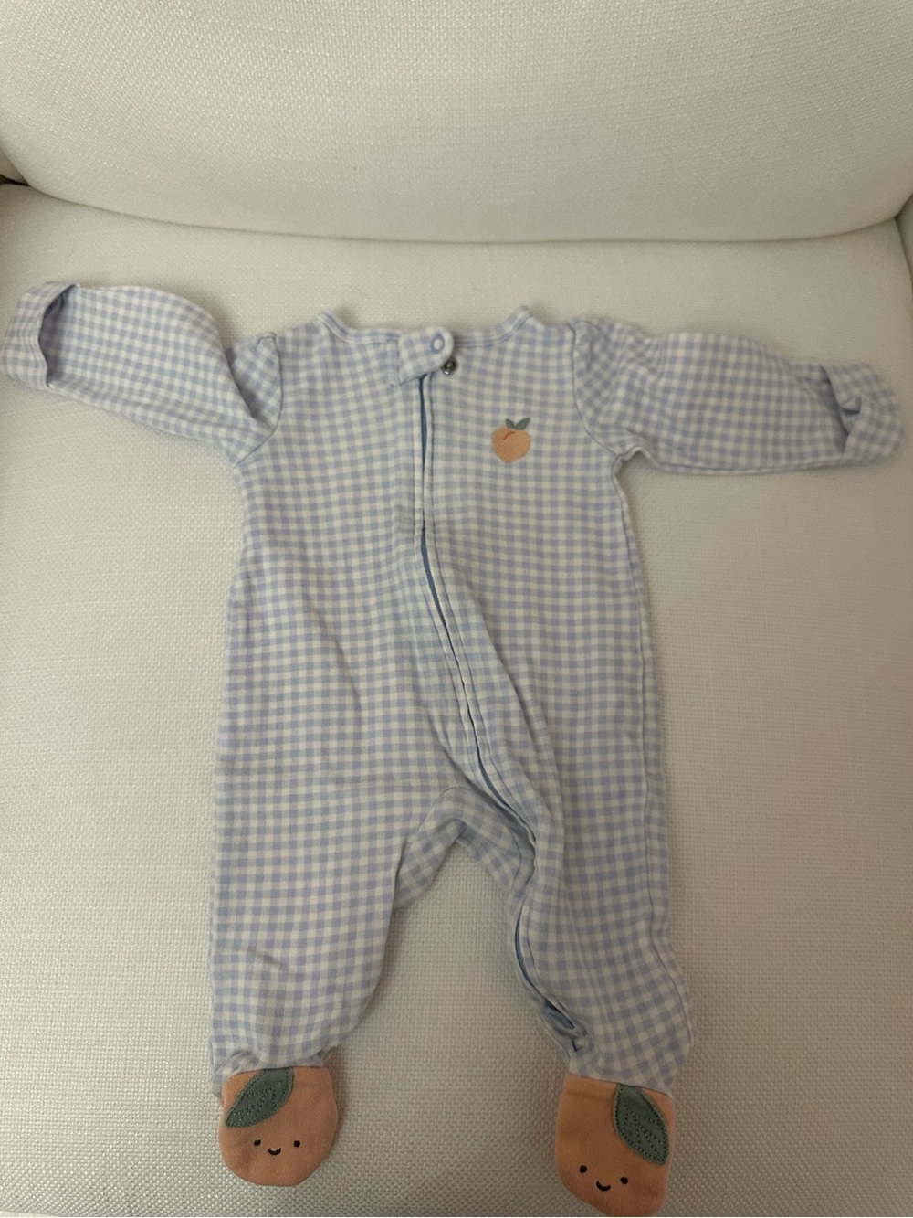 Carter's light blue gingham peach Footed One-Piece